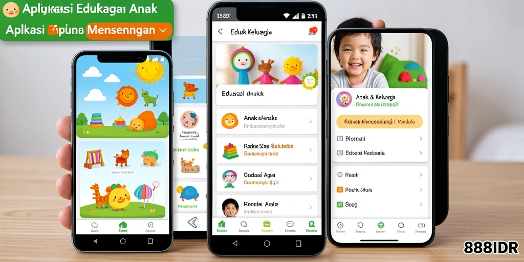 Tampilan antarmuka aplikasi 888IDR yang interaktif dan ramah anak.