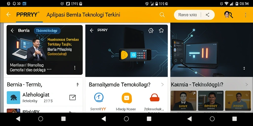Antarmuka utama aplikasi PPRRYY menampilkan berita teknologi terbaru.